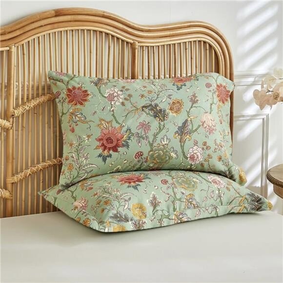 NEW Anthro Green Floral Queen / King Size Boho Comforter Bedding & Sham Case Set - Picture 3 of 9